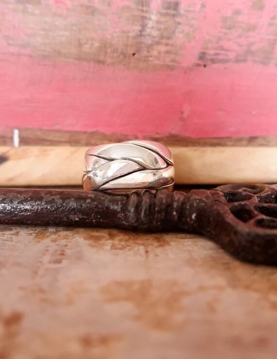Brede zilveren gevlochten ring